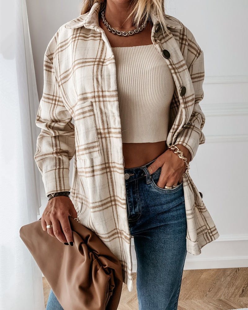 Beige plaid shacket