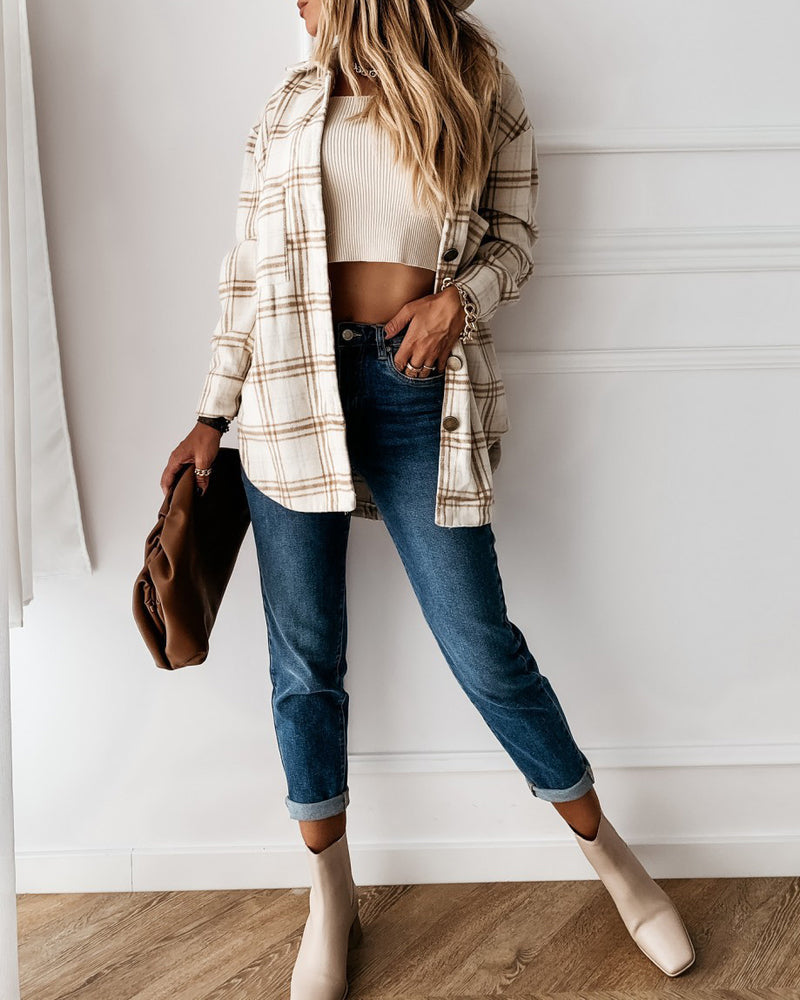 Beige plaid shacket