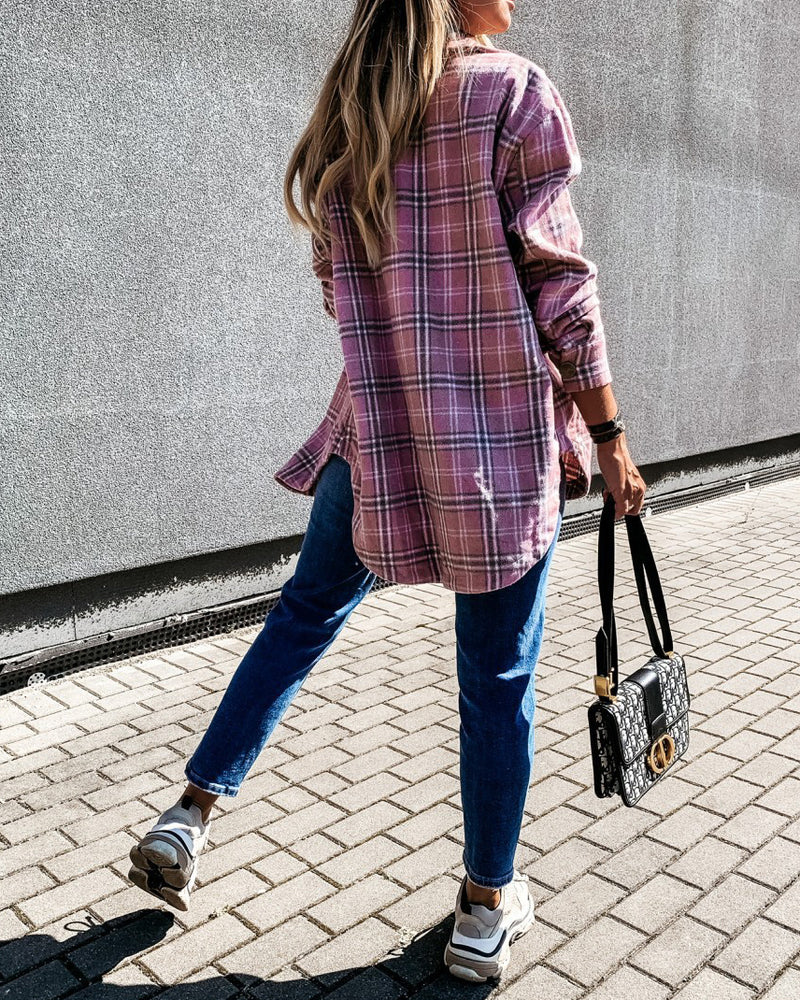 Beige plaid shacket
