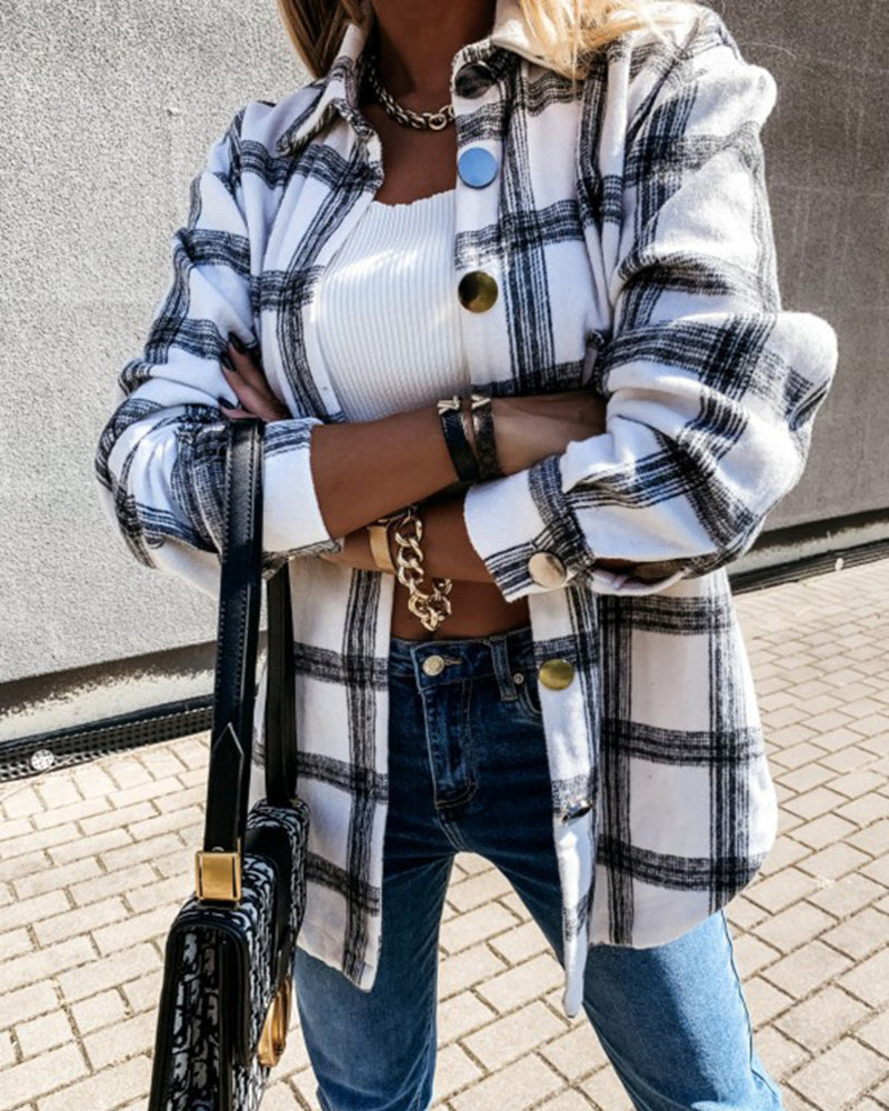 Beige plaid shacket