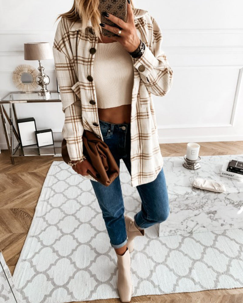 Beige plaid shacket